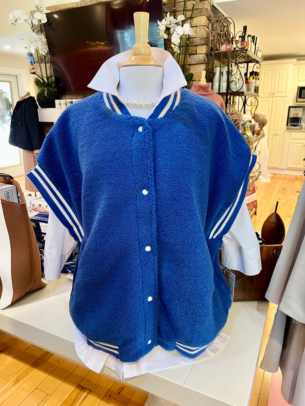Royal Blue Sherpa Varsity Jacket
