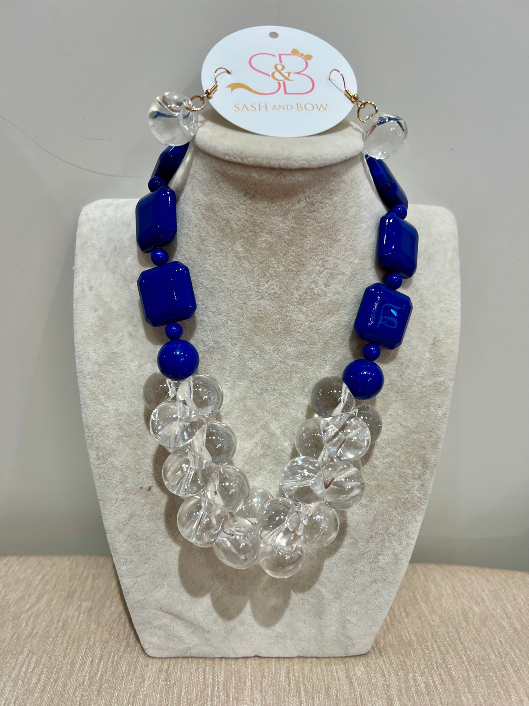 Royal Blue & Clear Chunky Necklace Set