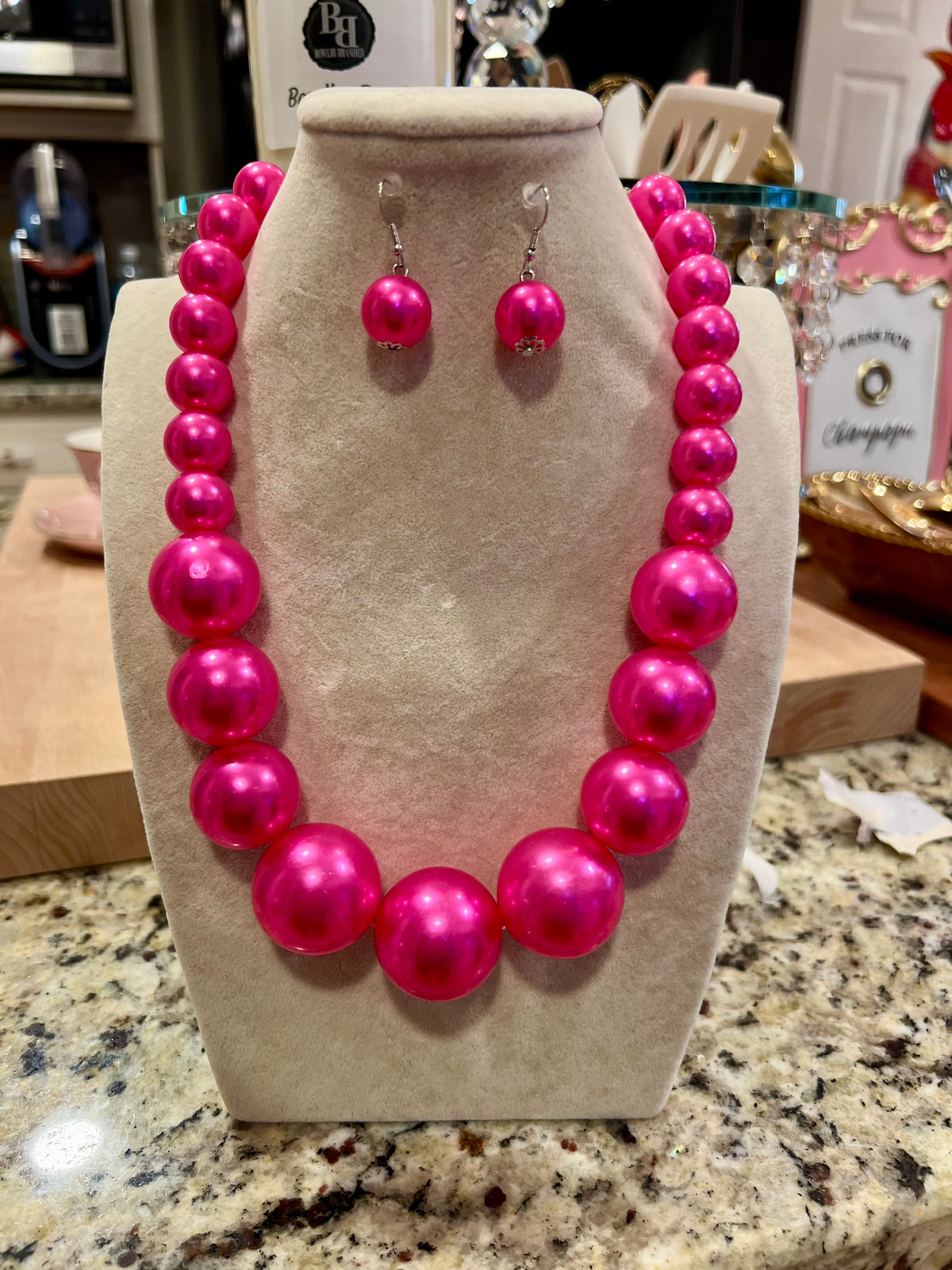Hot Pink Pearl Necklace Set