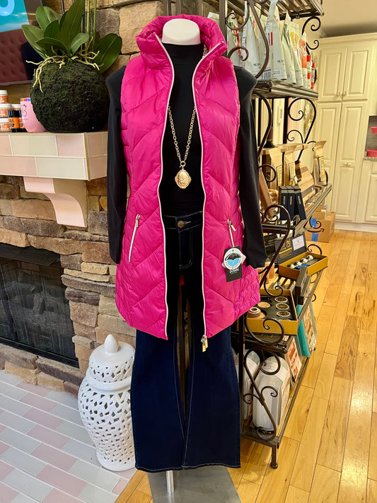 Berry Pink Long Puffer Vest