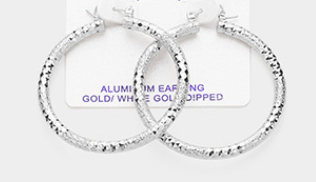 Silver Textured Hoop