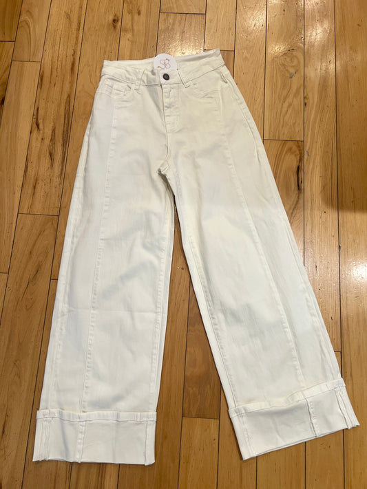 Coconut Cream Wide Ankle Denim