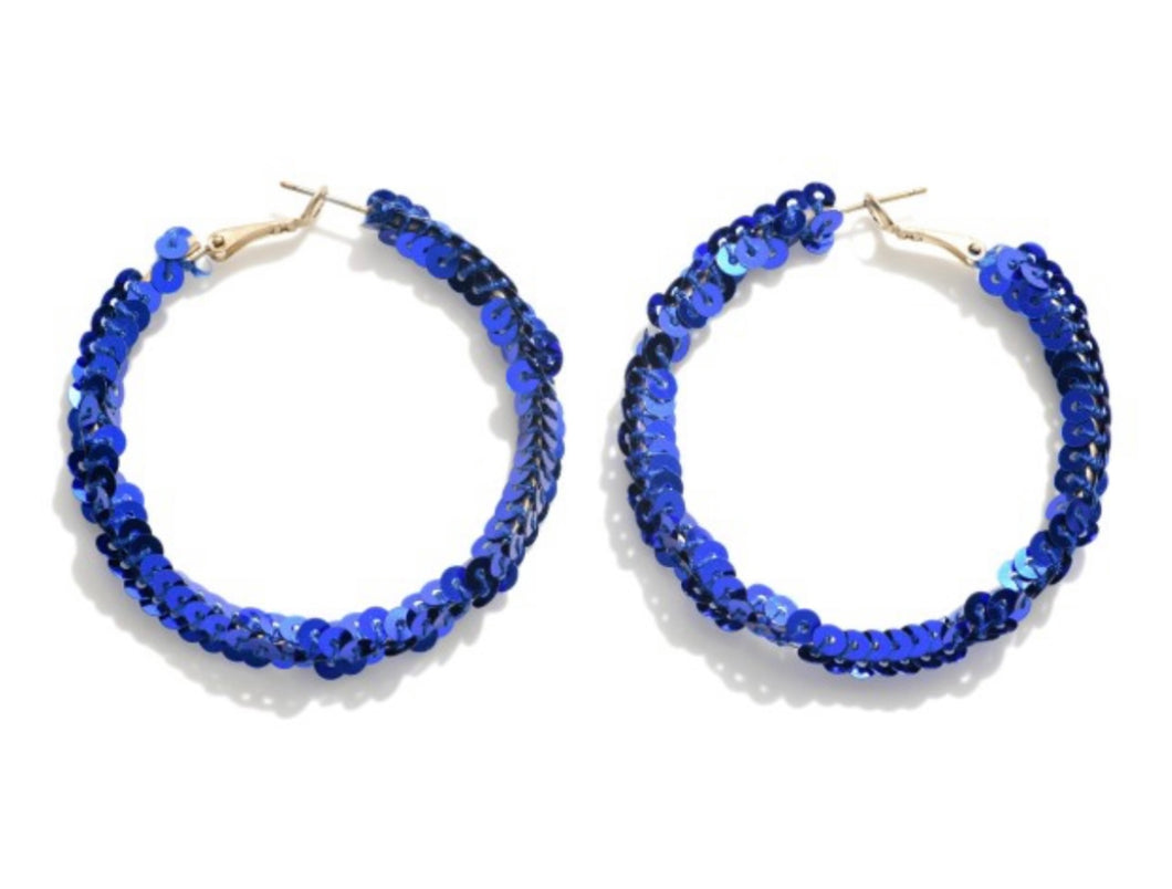 Royal Blue Sequin Hoop Earrings