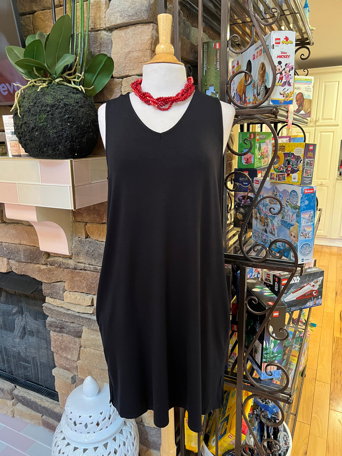 Charlotte Black Crepe Sleeveless Dress