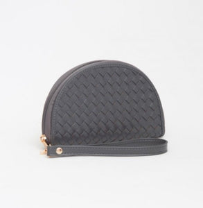 Grey Vegan Leather Woven Wristlet