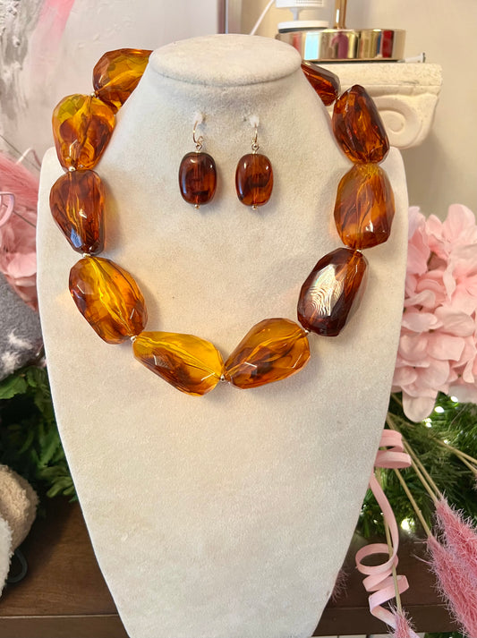 Brown Chunky Necklace Set