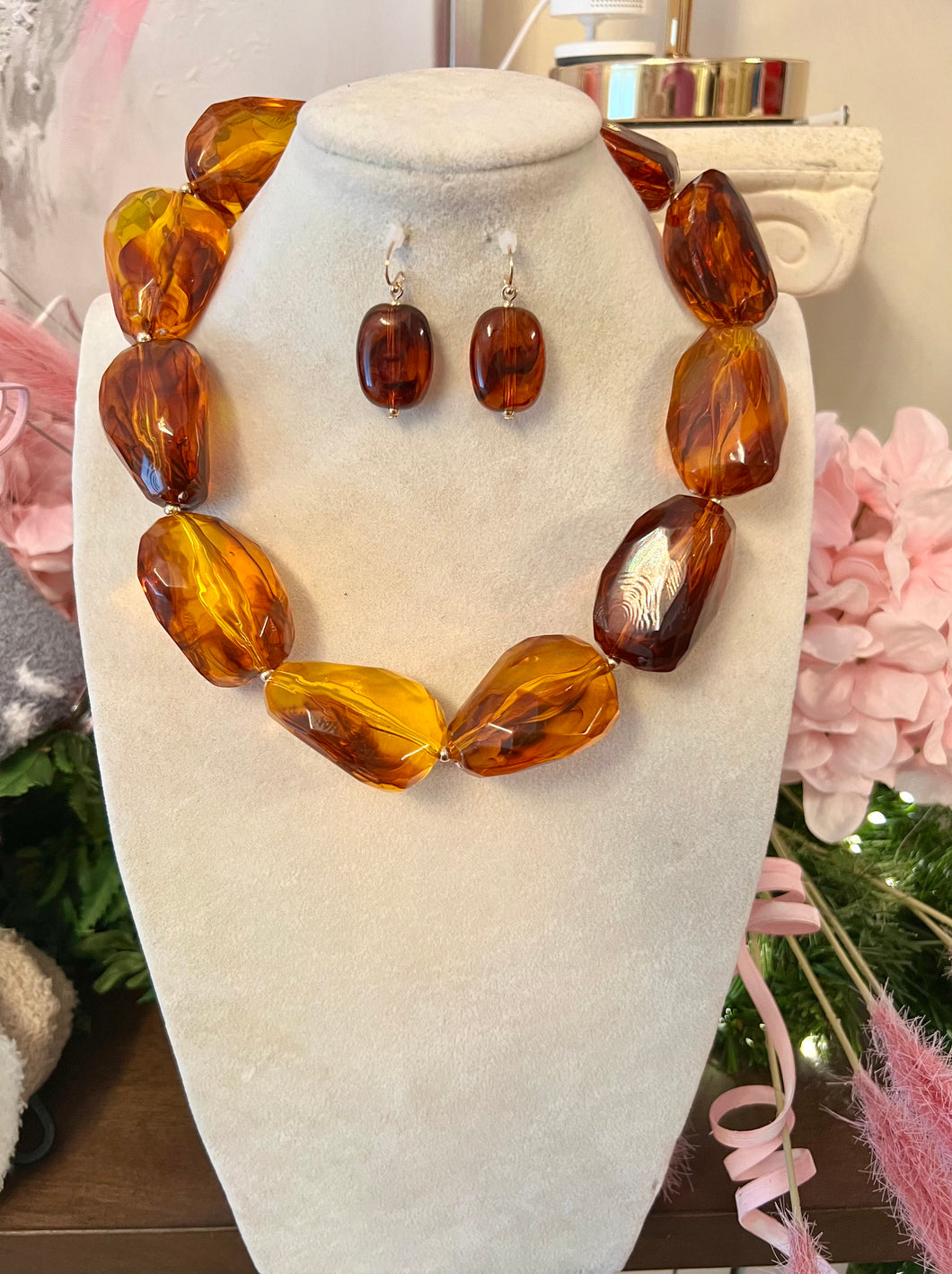 Brown Chunky Necklace Set