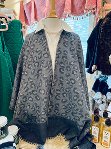 Blue Leopard Knit Poncho
