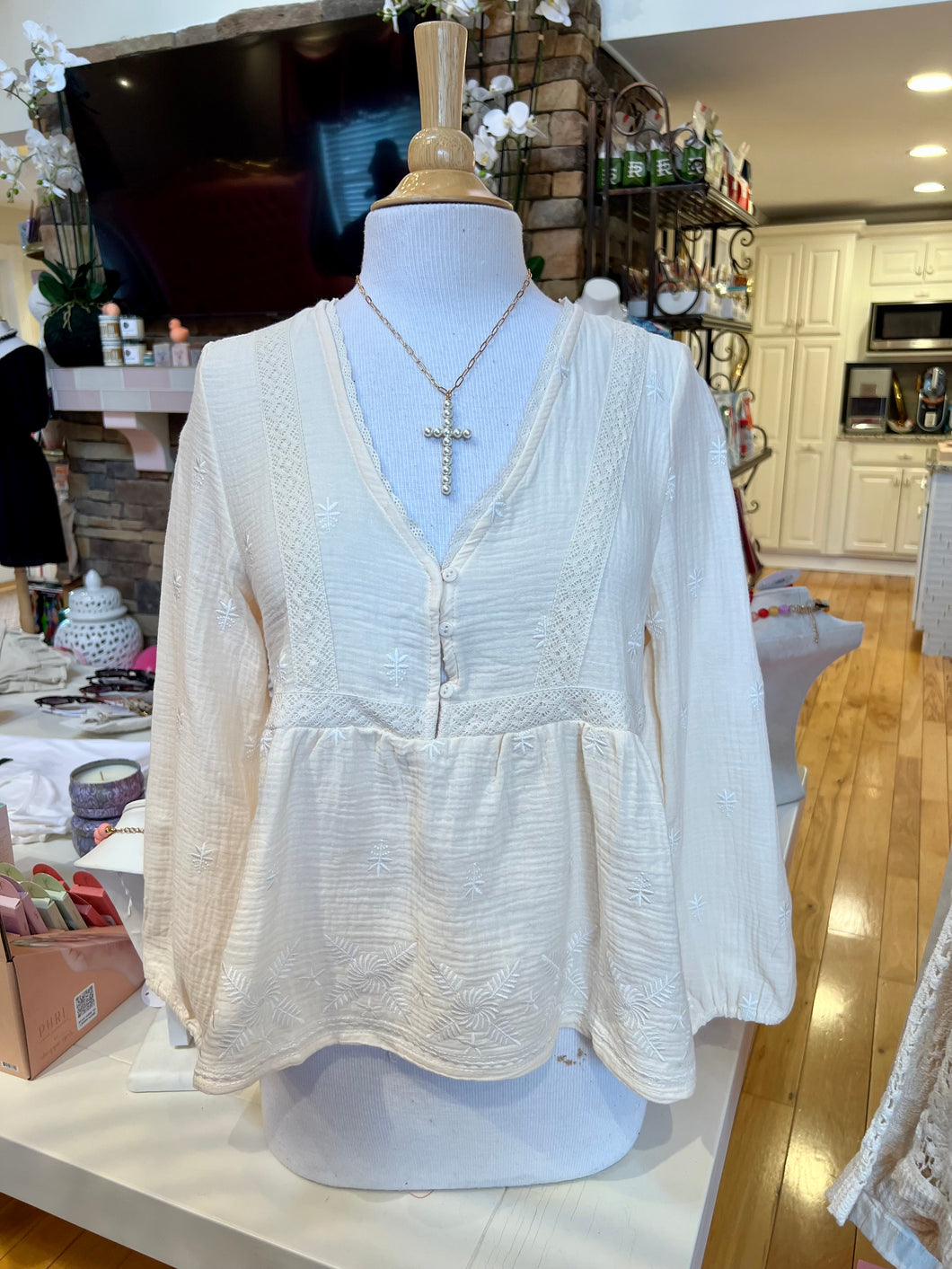 Ivory Gauze Embroidered Top