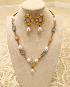 Gold & Pearl Y Necklace Set
