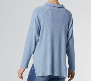 Light Blue Ribbed Mock Neck Sweater