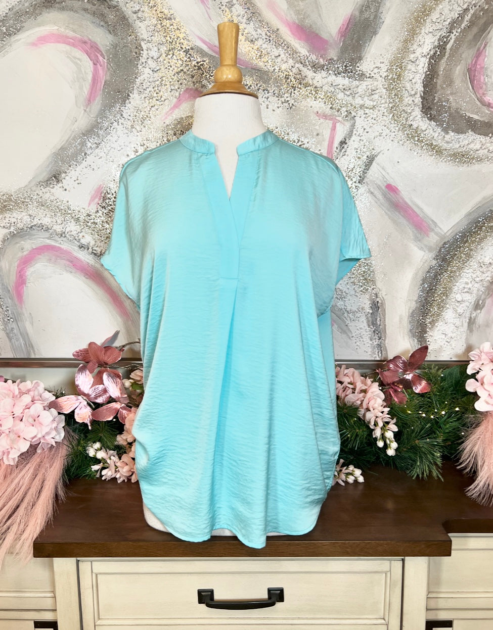 Turquoise Cap Sleeve Airflow Blouse