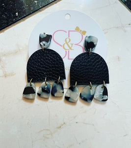 Black Leather Earrings w/Acrylic Links