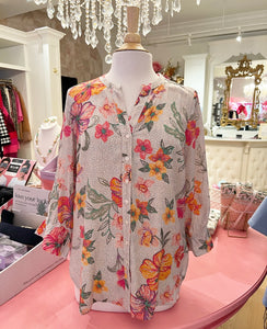 Tropical Floral Split Sleeve Top