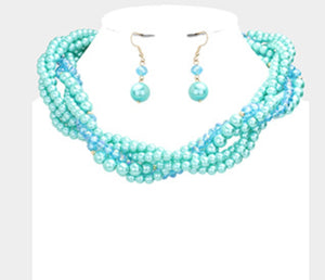 Cluster Pearl Necklace Set