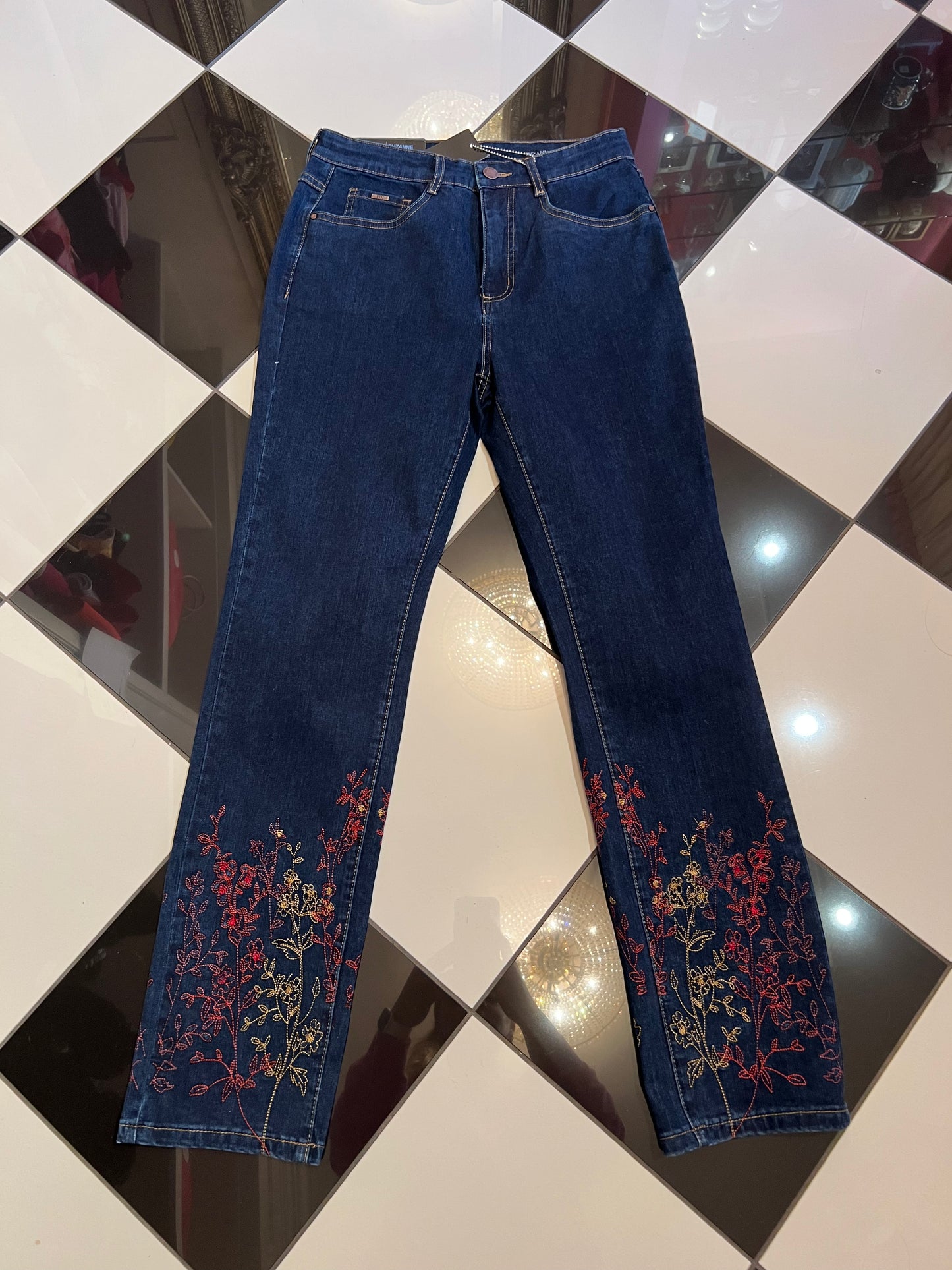 Dark Denim w/Floral Stitching