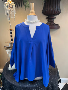 Royal Blue Poncho Top w/Split Sleeve