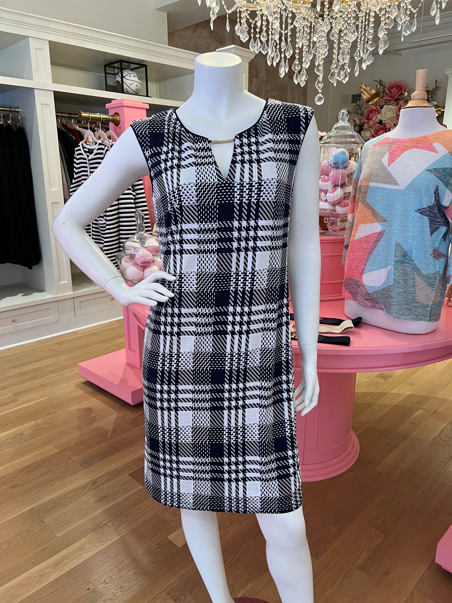 Navy & White Sleeveless Dress