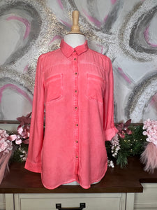 Flamingo Long Sleeve Roll Tab Top