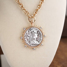 Load image into Gallery viewer, Radiant Relic – Coin Medallion Necklace with Crystal Halo
