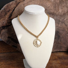 Load image into Gallery viewer, Framed Coin Necklace with Worn Gold-Tone Wheat Chain
