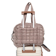 Load image into Gallery viewer, Tan Quilted Duffel Weekender Bag w/ Pass-Thru Slip
