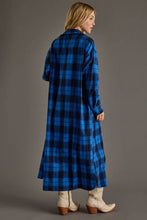 Load image into Gallery viewer, Blue &amp; Black Plaid Long Lightweight Jacket
