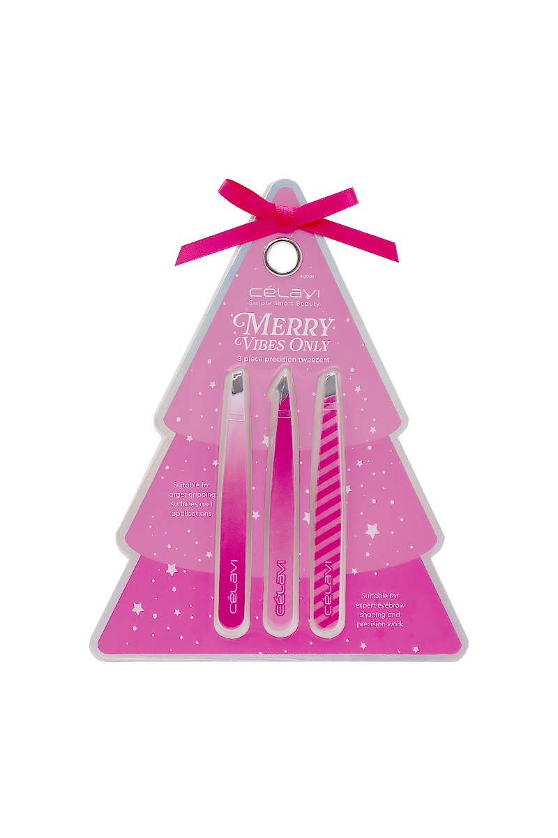 Celavi 46326H Merry Vibes Only 3pc Precision Tweezers