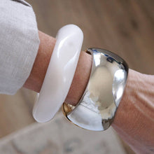 Load image into Gallery viewer, Statement Cuff Bracelet - Two-Tone Sculptural Oval Hinge - Golden Horizon
