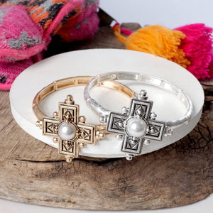 Boho Cross Drop Statement Bangles – Gold & Silver Tones