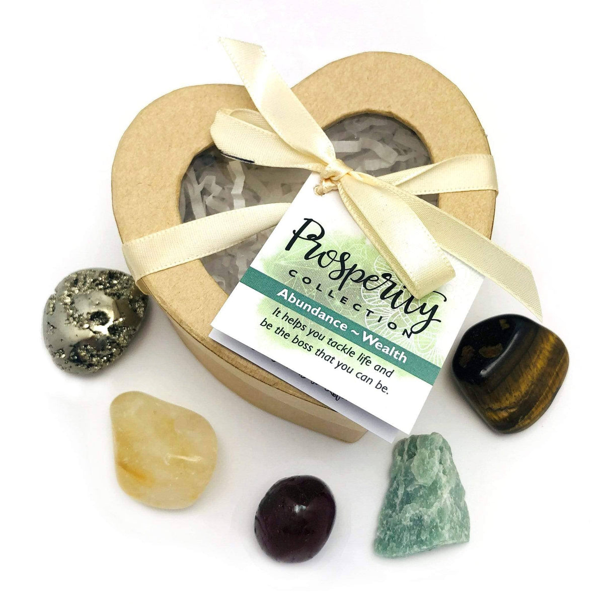 Crystal Healing Prosperity Set of Stones in Heart Shaped Box