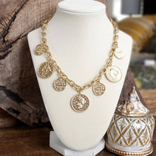 Load image into Gallery viewer, Boho Coin Charms Statement Necklace – Gold Tone

