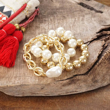Load image into Gallery viewer, Chunky Chain and beads bracelet set pearlized and golden large ball beads
