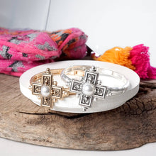 Load image into Gallery viewer, Boho Cross Drop Statement Bangles – Gold &amp; Silver Tones
