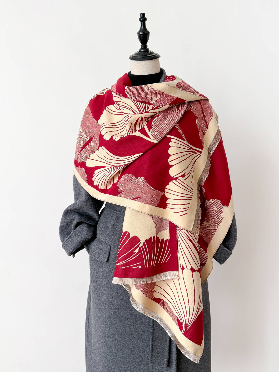 Red / Cream Large Ginkgo Reversible Wrap