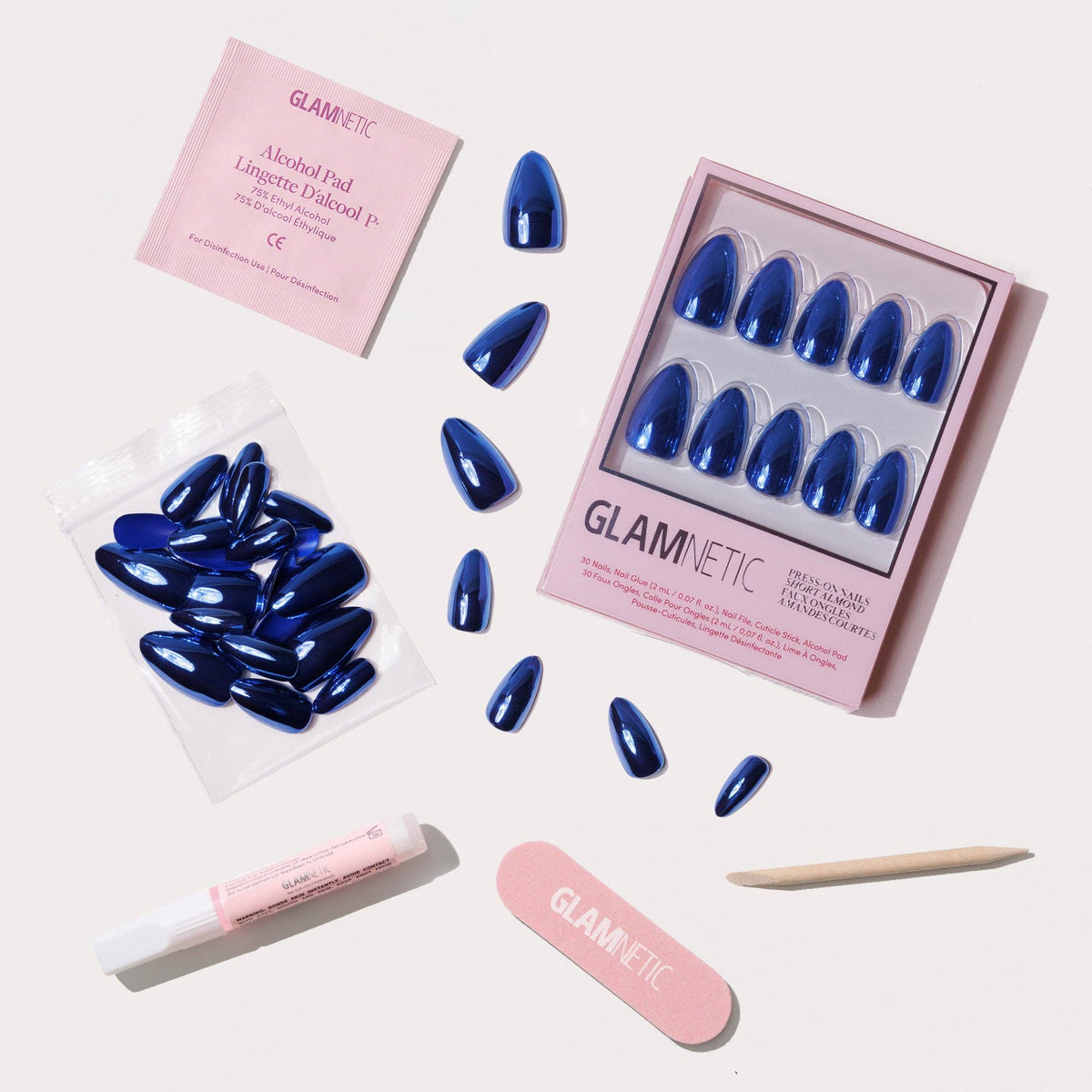 Blue Steel Press-On Nails | Short Almond Metallic Blue