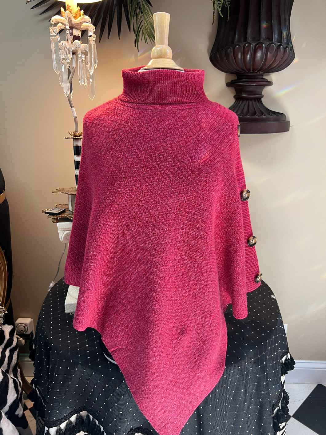 Raspberry Knit Poncho