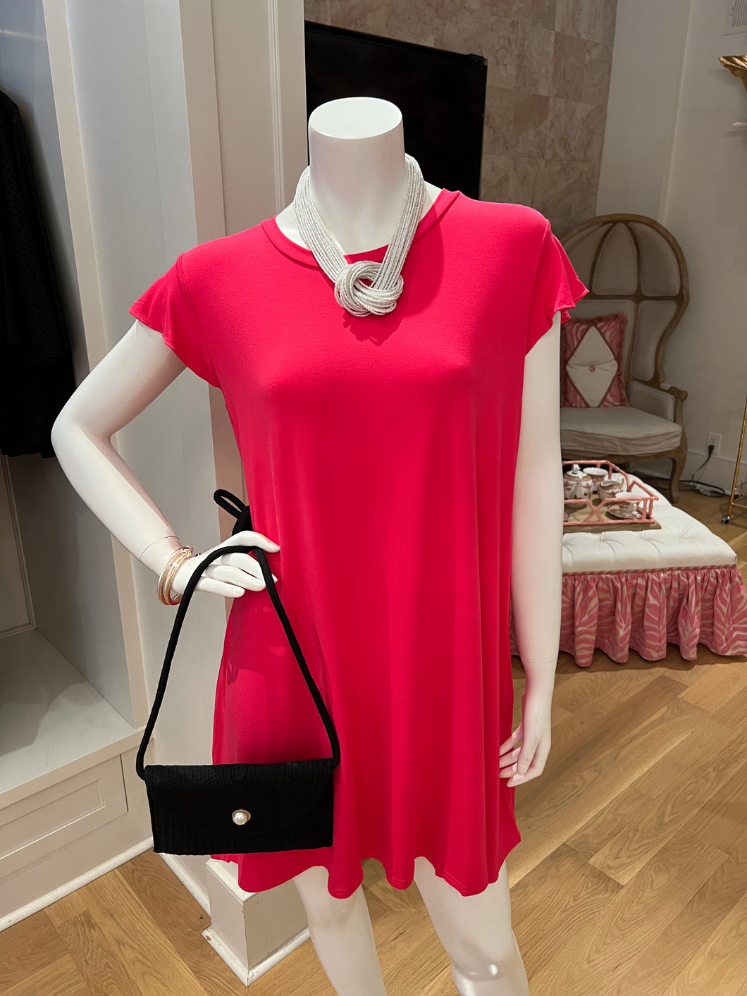 Fuchsia Pink Flutter Sleeve Dress