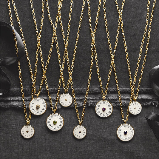 Clock Necklace w/Gemstone