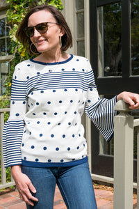 Polka Dots & Stripes Bell Sleeve Sweater