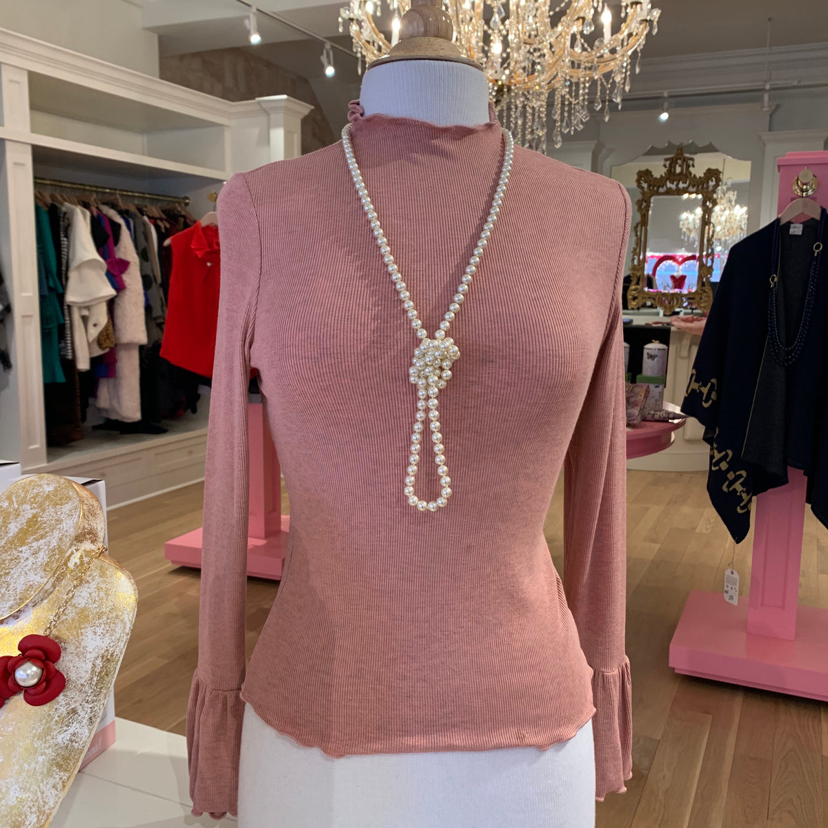 Mauve Mock Neck Ruffle Sleeve Top