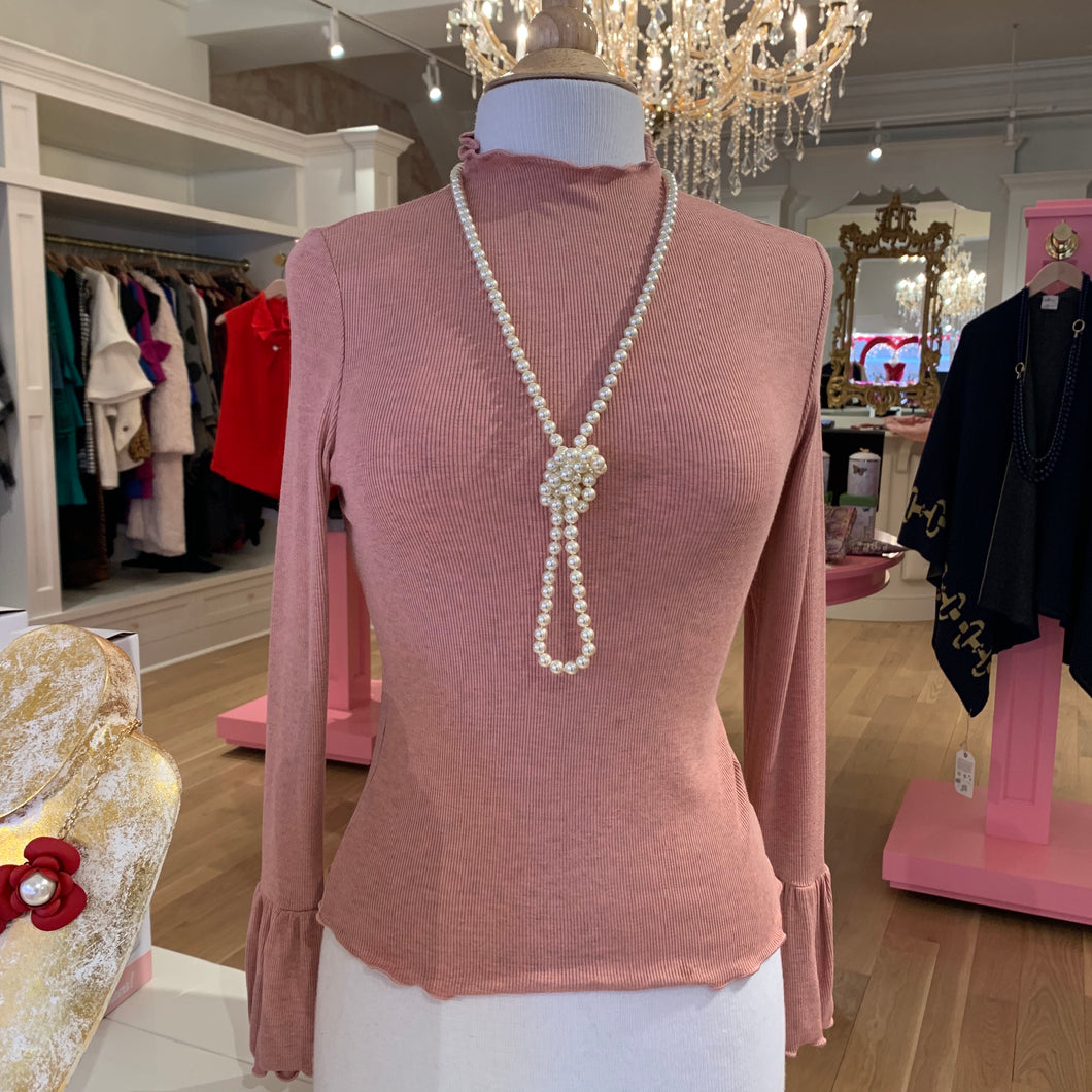 Mauve Mock Neck Ruffle Sleeve Top