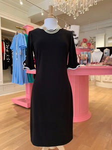 Black Dress w/Ruffled Sleeve & Pearl Detail