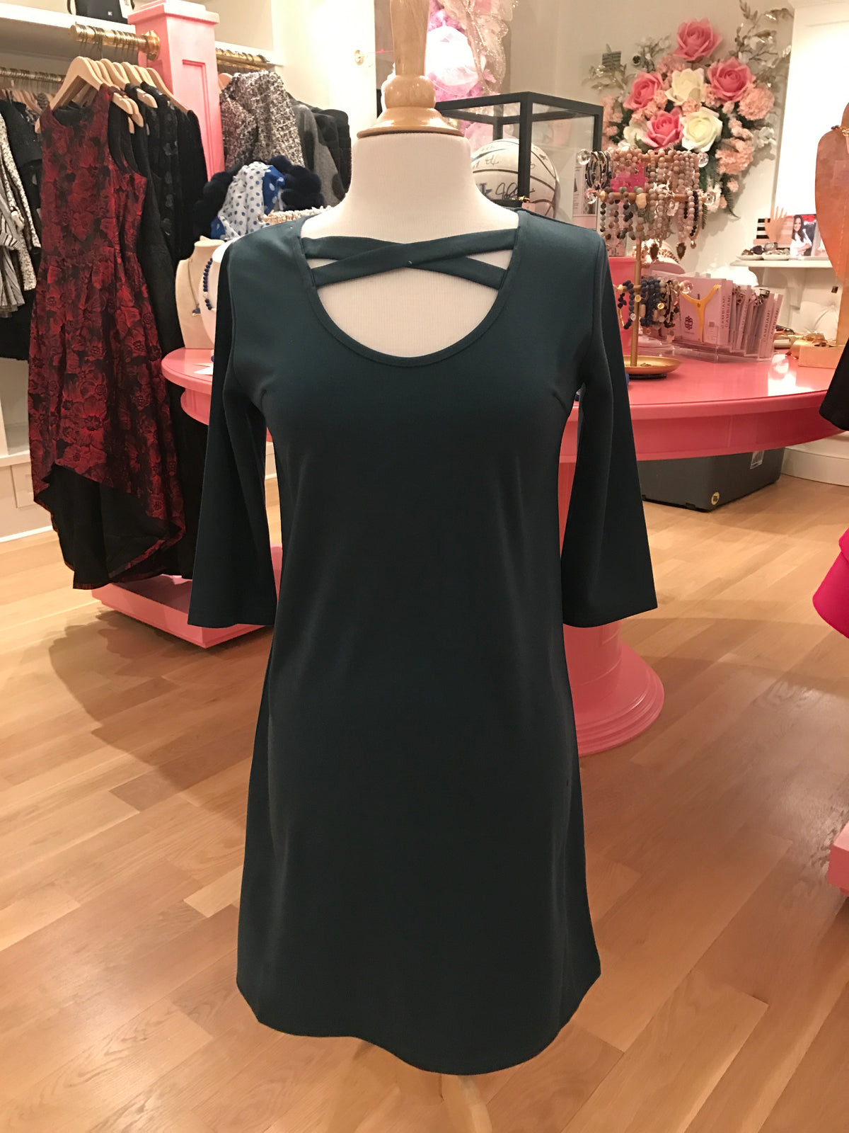 Green 3/4 Sleeve w/Criss Cross Neckline