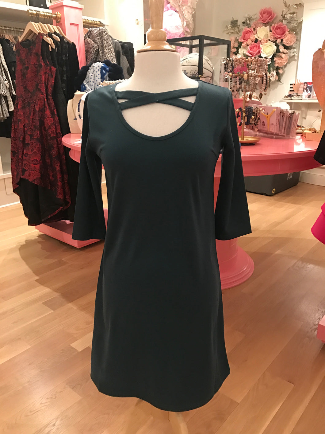 Green 3/4 Sleeve w/Criss Cross Neckline