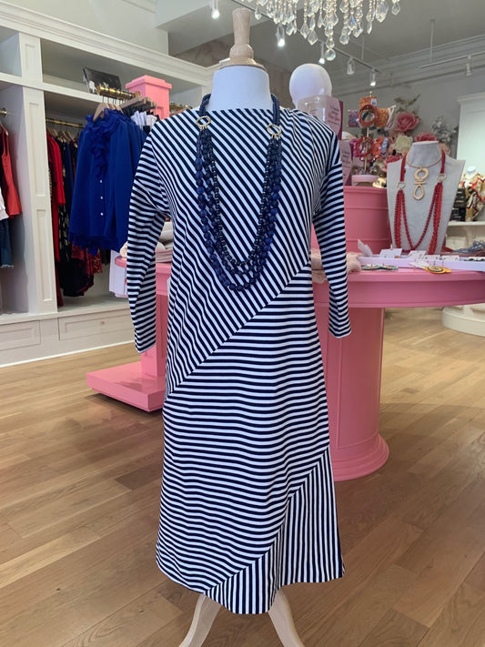 Navy & White Striped Dress