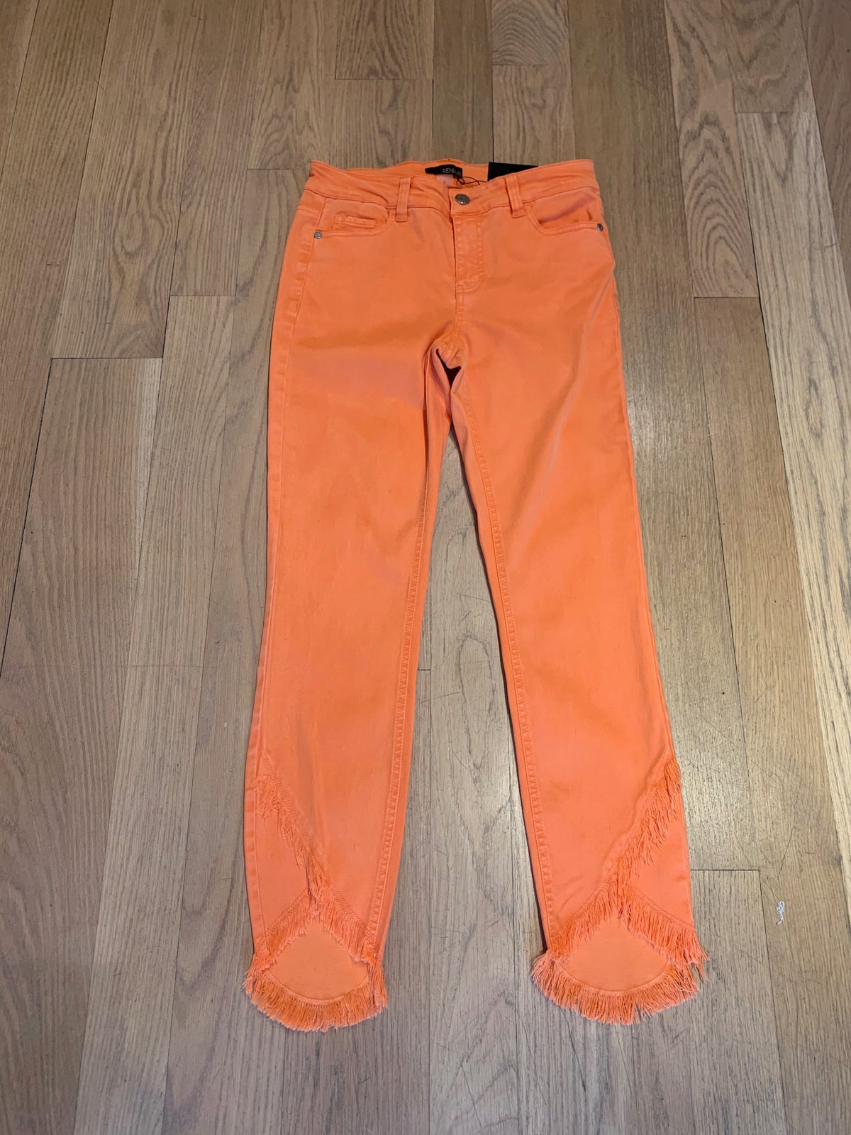Orange Jeans w/Frayed Hemline