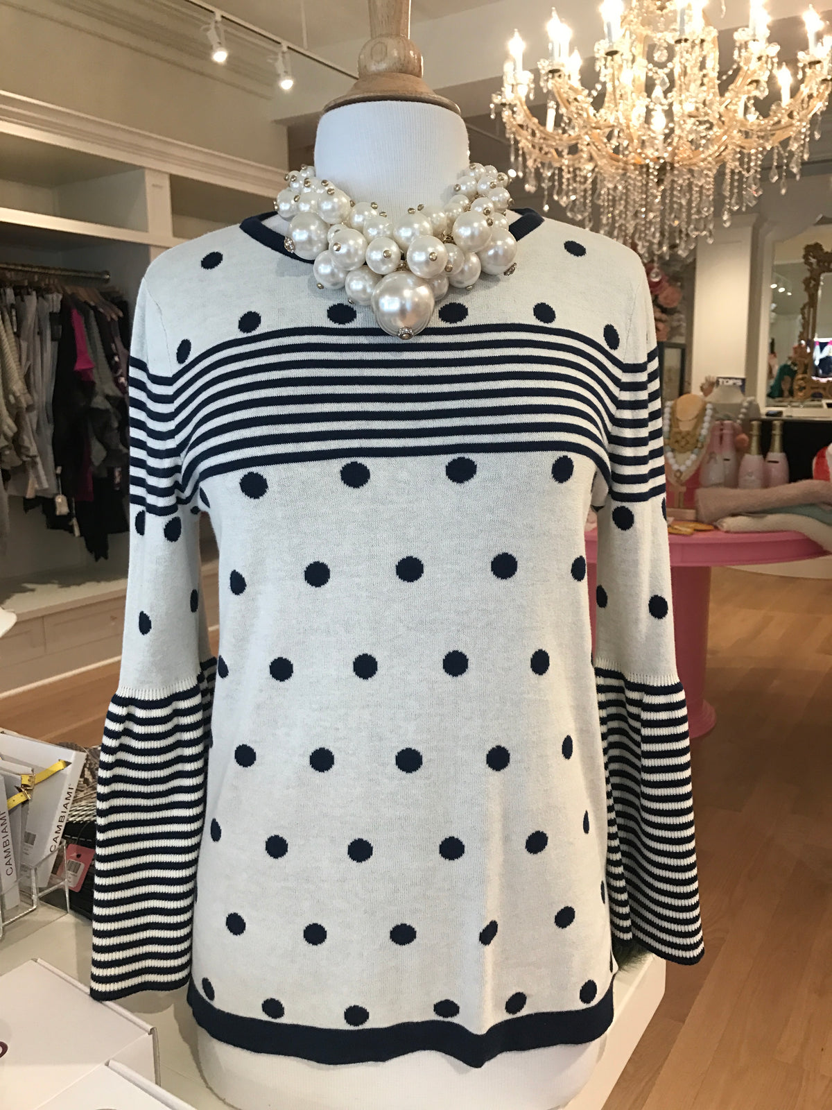 Polka Dots & Stripes Bell Sleeve Sweater