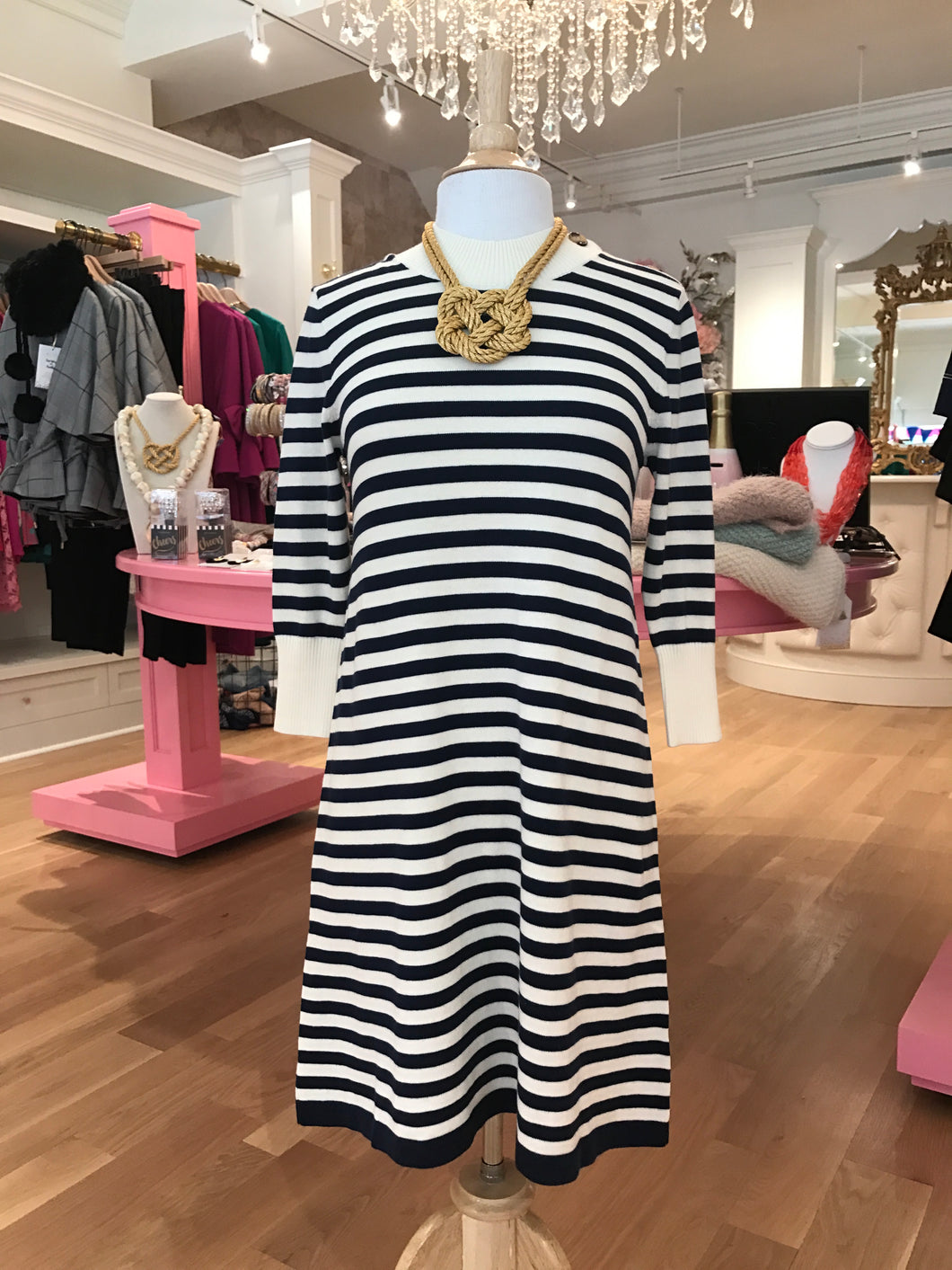 Navy & Ivory Stripe Sweater Dress