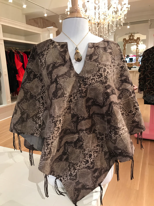 Python Leather Poncho w/Fringe-Short